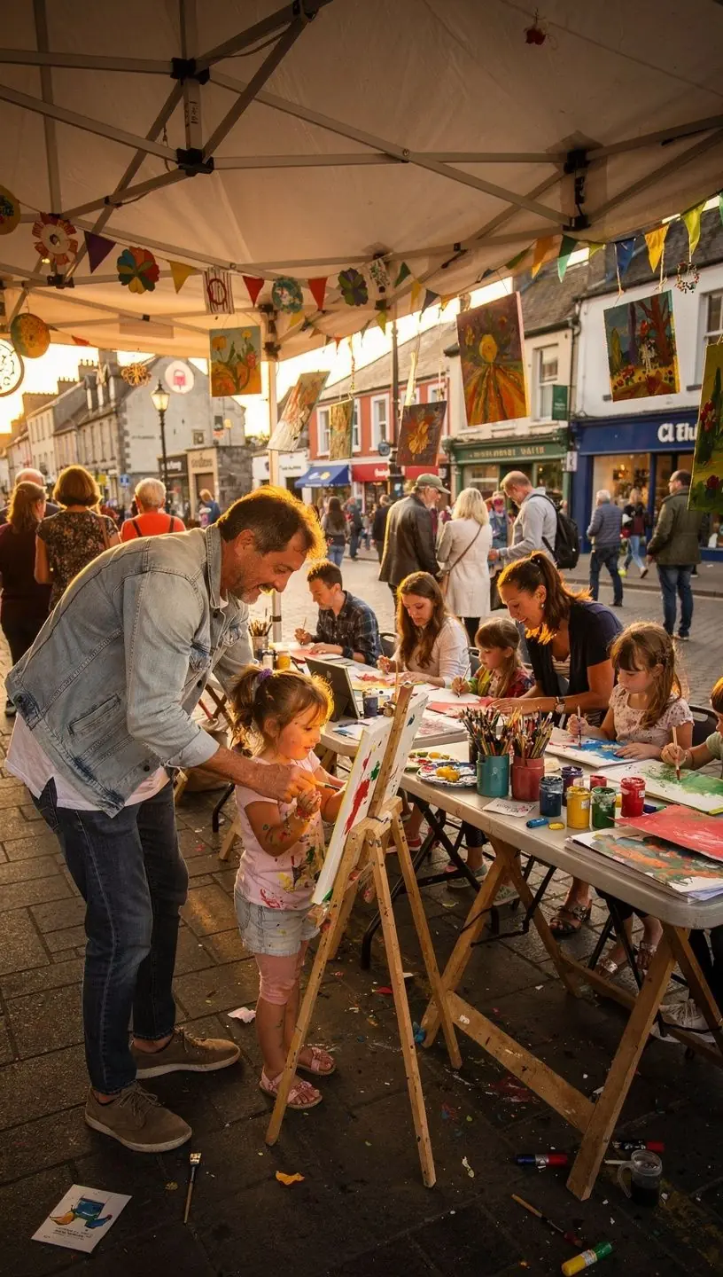 Art enthusiasts exploring a vibrant pop-up exhibition space